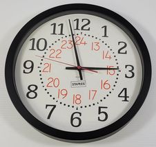 *A) 2013 Staples Quartz Plastic Black Frame Wall Clock 14" Diameter Battery - $9.89
