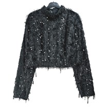 H&amp;M - NEW - Cropped Sequin Top - Black - Large - £14.80 GBP