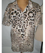 NWT New Natori Blouse Top M Cheetah Womens Tan Brown Button Up Cotton Li... - £27.14 GBP