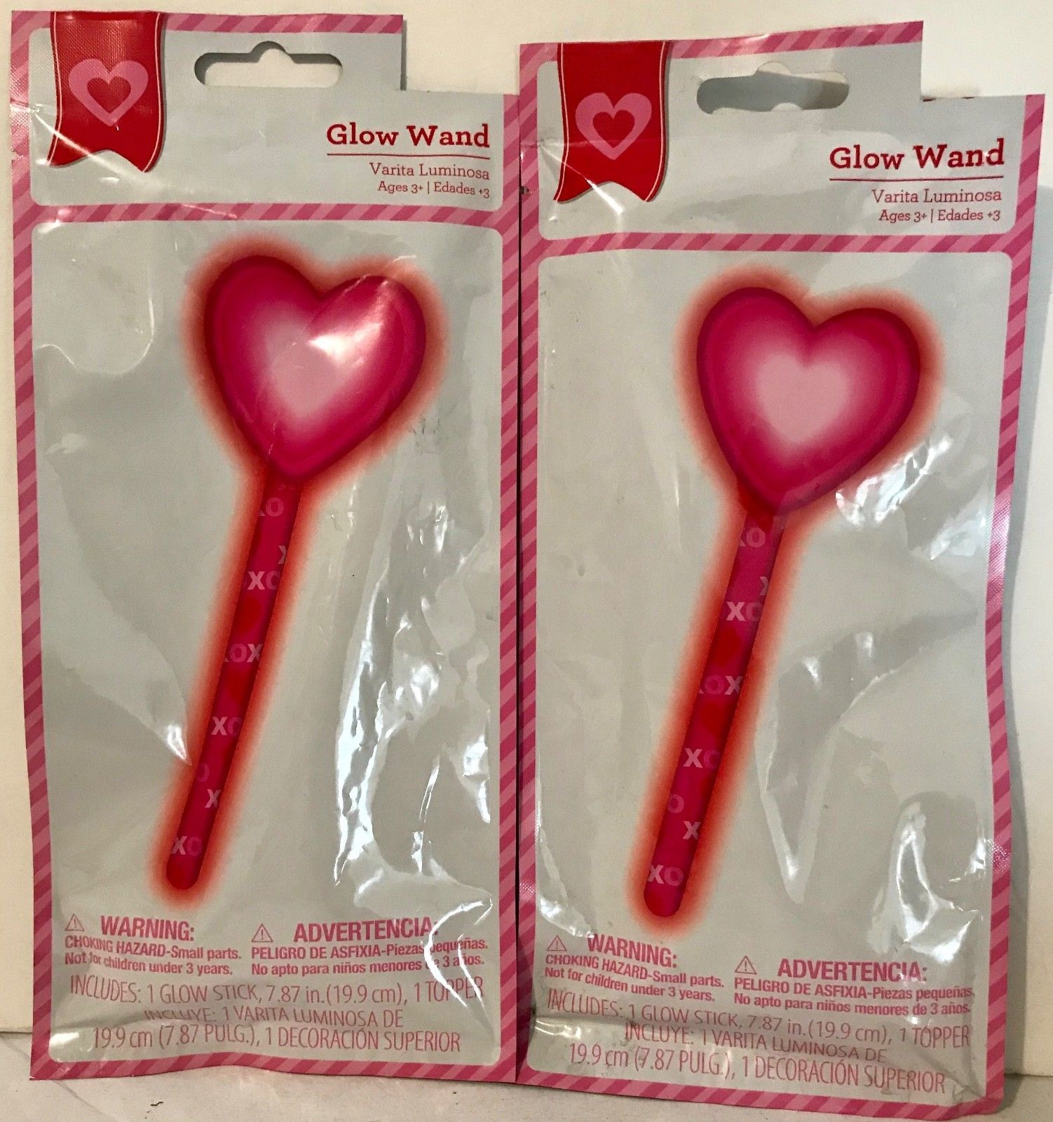 Valentine Glow Stick GLOW HEART WAND ~ Lot of 2 ~ Party Favors / Prizes - $1.94
