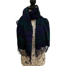 Lands End Scarf Blue And Green Plaid Scarf 100% Wool 14x68 Men Women Unisex  - $15.18