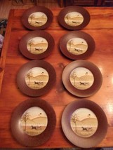 SET OF 8 PRIMITIVES BY KATHY 9 1/2 INCH WOODEN PLATE BY JESSIE GEESEY, L... - $37.40