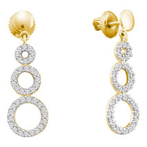 14k Yellow Gold Round Diamond Triple Circle Screwback Dangle Earrings 3/8 Cttw - £446.75 GBP