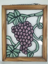 Stained Glass Window Wall Hanging Panel Cluster Of Grapes On Vine Handmade 12x15 - £36.76 GBP