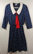 Earth Angel Womens Shift Blue Floral Dress Collar Ribbon Vintage Size 11/12 - £15.71 GBP