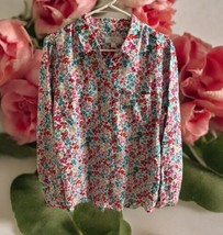 Charter Club Size Large Linen Blouse Top Button Down Shirt Floral Pink Blue Top - £23.80 GBP