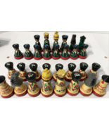 Rare Scandanavian Rosemaling Folk Art Hand Painted Wood Chess Pieces Mis... - $67.53 CAD