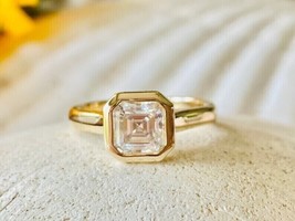 2Ct Asscher-Cut Lab Created Diamond Engagement Ring 14K Yellow Gold Plated - £81.07 GBP