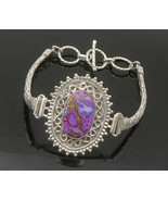 925 Sterling Silver - Vintage Sugilite Swirl Cobbled Chain Bracelet - BT... - £89.91 GBP