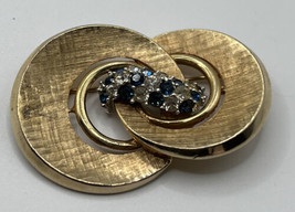 Signed Marcel Boucher Sapphire Diamond Brooch Pin Rings Gold Tone 6837 - £85.14 GBP