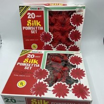 NOMA SILK VINTAGE Poinsettia 2- 20 Light Sets Christmas 15’- TESTED &amp; WORKS - £20.87 GBP