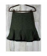 Ann Taylor Flounce Skirt Olive Green Tweed Lined Frayed Hem Size 0 - £13.61 GBP