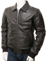 Men&#39;s Black Leather Bomber Jacket Gidleigh - $1,547.11 MXN