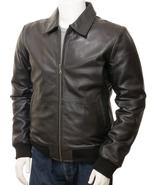 Men's Black Leather Bomber Jacket Gidleigh - $83.00