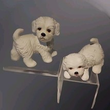 Vintage Pair Homco White Puppy Dog Figurines Maltese Bisque  - $9.89