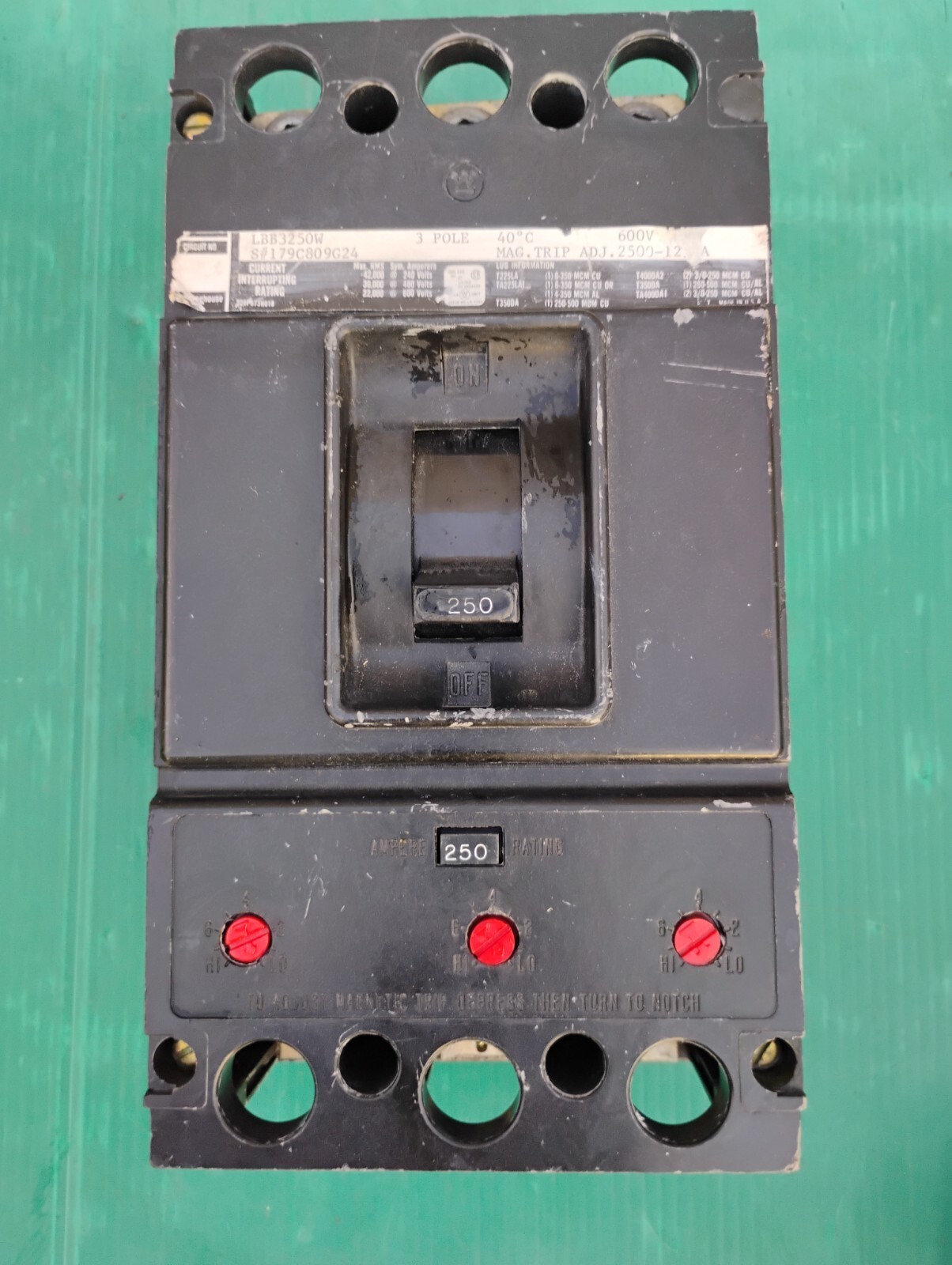 Westinghouse LBB3250W 250Amp Circuit Breaker 3Pole 600VAC - $143.55