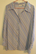 Jaclyn Smith Blouse Women Size 24W Blue Striped Button Polyester Long Sl... - $14.72