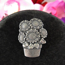 FLOWERS in POT Pewter PIN Vintage Brooch Flowerpot Birds And Blooms 2006 - £13.40 GBP