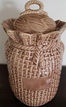 McCoy Pottery Burlap Sack Cookie Jar Vintage Canister Basket Weave ~ 11.5&quot; Tall - £47.05 GBP