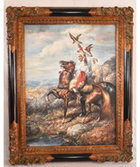 Vintage S Tasmin Hunts With Hawks Original Oil on Canvas Framed Painting 48 x 41 - £639.48 GBP