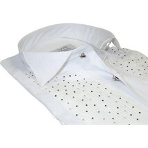 Men CEREMONIA Tuxedo Shirt Rhinestone Cotton Turkey #Milano 13 White Wing Tip image 11