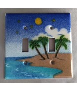 Tropical Beach Island Palm Trees Enameled Metal Double Light Switch Plat... - £15.25 GBP