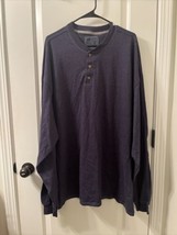 Hanes Beefy Tee Men&#39;s Long Sleeve T-Shirt 1/4 Button Blue Size 3XL - £26.08 GBP