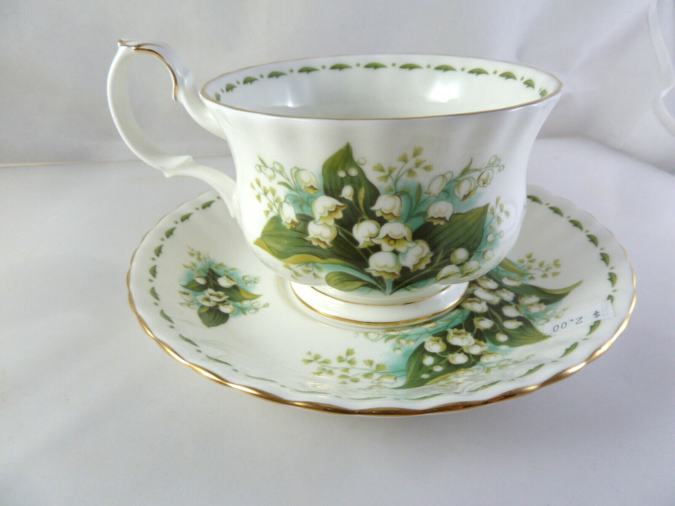 ROYAL ALBERT Full larger Size Cup &amp; Saucer Lily Of The Valley MAY 1970 E... - $34.64