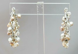 Sterling Chain Link Hoop Earrings Dangling Freshwater Pearls - $29.99