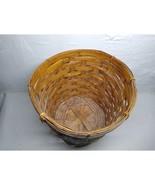 Light/Medium Brown Wicker Woven Band Round Basket w/ Holly Berry Painted... - $11.99