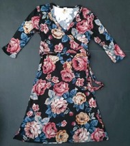 Lara Fashion Floral Dress Small V-Neck Soft Material Black Blue Red Belt... - £6.30 GBP