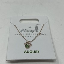 Disney August Mickey with green stone gold tone necklace faux peridot - £20.89 GBP
