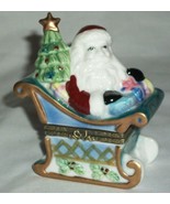 Porcelain Hinged Keepsake Decorative Box Christmas Santa Claus Sled Tree... - £35.39 GBP