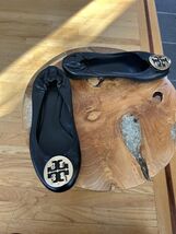 Tory Burch Black Leather Ballet Flats with Logo - $89.10