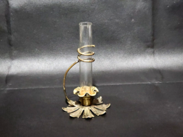 Vintage Brass &amp; Glass Propagation Tube Vase Planter Bud Vase Metal Flower Base - £21.99 GBP