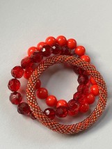 Lot of Translucent Red Opaque Orange &amp; Mixed Tiny Woven Bead Stretch Bra... - £11.72 GBP