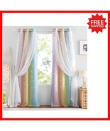 Star Pattern Rainbow Curtains for Kids – Double Layer, Blackout &amp; Sheer,... - $63.35