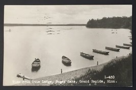 View from Otis Lodge Sugar Lake, Grand Rapids Minnesota RPPC 1928 L-450 Rowboats - £11.96 GBP