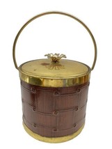 Vintage Colony Ice Bucket with Faux Leather and Flower Petal Lid - £17.79 GBP