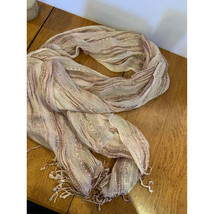 Womens pink and brown woven scarf with fringe 15&quot; x 64&quot; - £6.02 GBP
