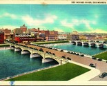 Des Moines River Bridge Des Moines Iowa IA Linen Postcard  - £3.12 GBP