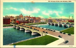 Des Moines River Bridge Des Moines Iowa IA Linen Postcard  - £3.12 GBP