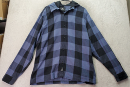Hollister Shirt Mens XL Blue Check Flannel Cotton Long Sleeve Hooded But... - $20.28