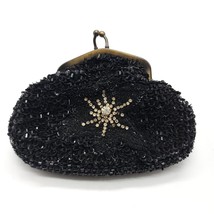 Christian Livingston Collection Black Sequin Clear Rhinestone Flower Evening Bag - $22.27