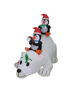 USED 6 Foot Long Christmas Inflatable Penguins Fishing on Polar Bear Dec... - $711.52 MXN
