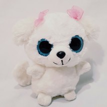 White Dog Big Blue Eyes Plush Stuffed Animal 5&quot; Pink Bows  - £11.84 GBP
