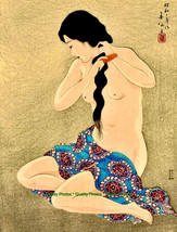 Japanese Woman Combing Hair 8.5x11&quot; Photo Print Kamisuki Natori Shunsen Fine Art - £5.85 GBP