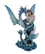 Scratch &amp; Dent The Meeting Rock Mermaid On Stone With Blue Water Dragon ... - £85.18 GBP