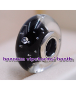 925 Sterling Silver Handmade Black Effervescence Murano Glass with Clear Charm - $7.00