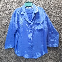 VTG Victoria Secret PJ Top Sleep Shirt Women Small Blue Satin Sleepwear ... - $18.47